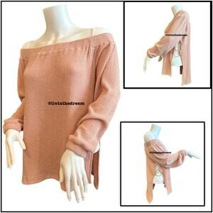 #T83 SABO Skirt Soft Ribbed Off The Shoulder Sweater SZ L $79